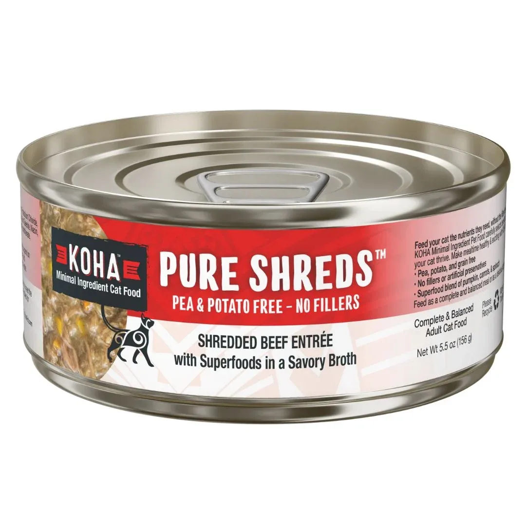 KOHA Pure Shreds Shredded Beef Wet Cat Food, 5.5 oz each, Case of 12