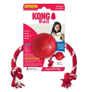KONG Ball with Rope Dog Toy - Red, Small