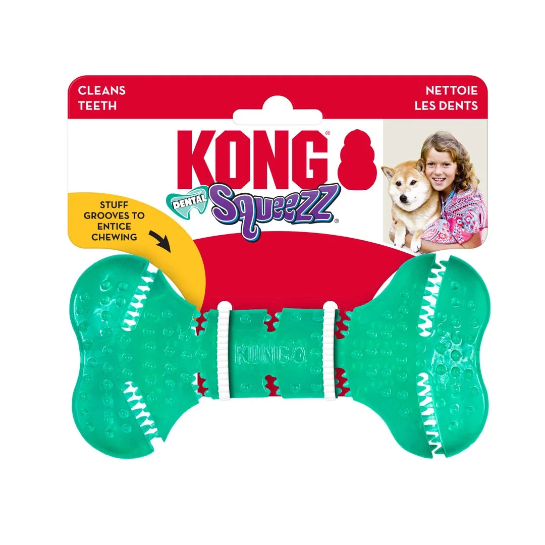 KONG Dental Squeezz Bone Dog Chew Teal Medium