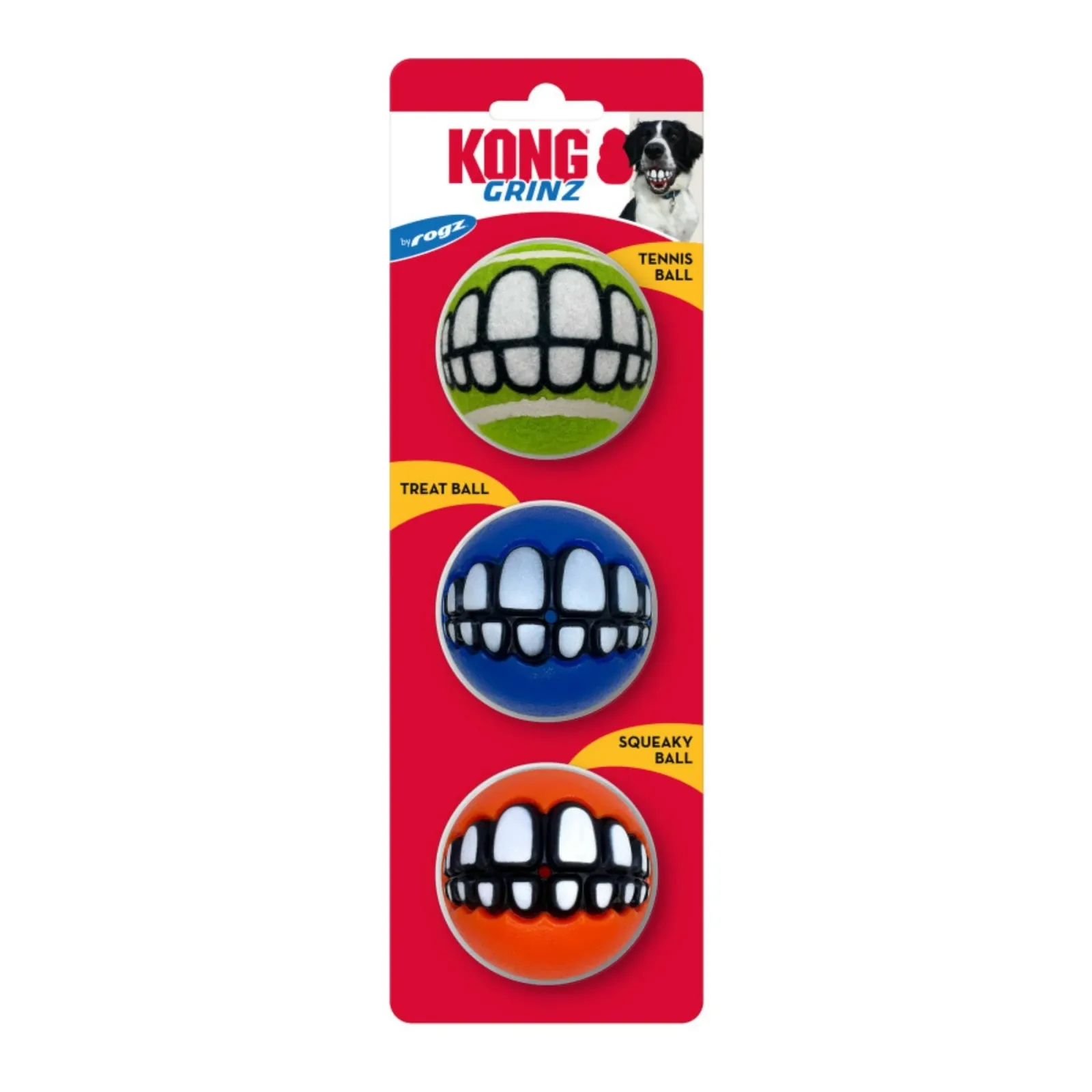 KONG Grinz by Rogz Variety Ball Dog Toys Medium, 3-Count