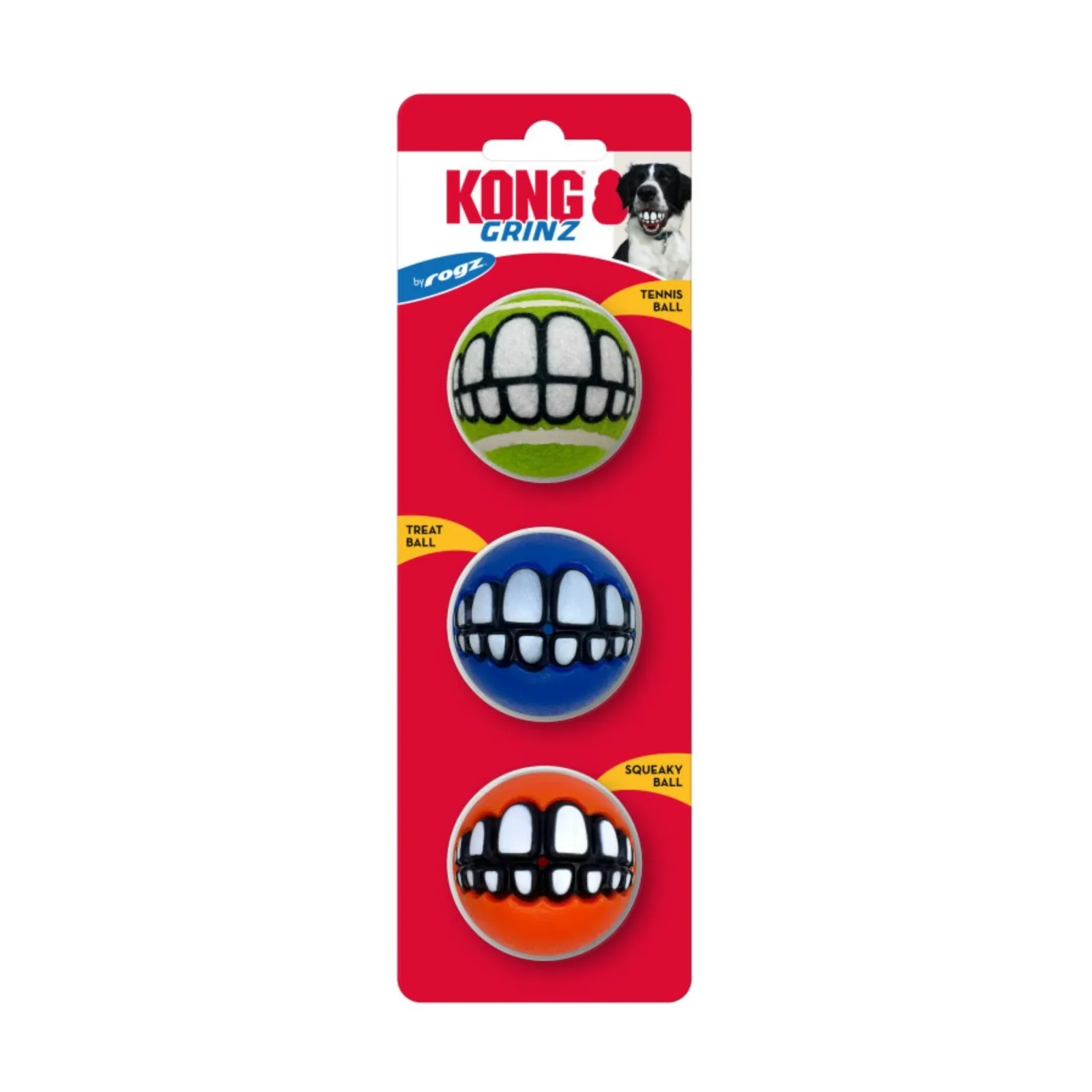 KONG Grinz by Rogz Variety Ball Dog Toys Small, 3-Count