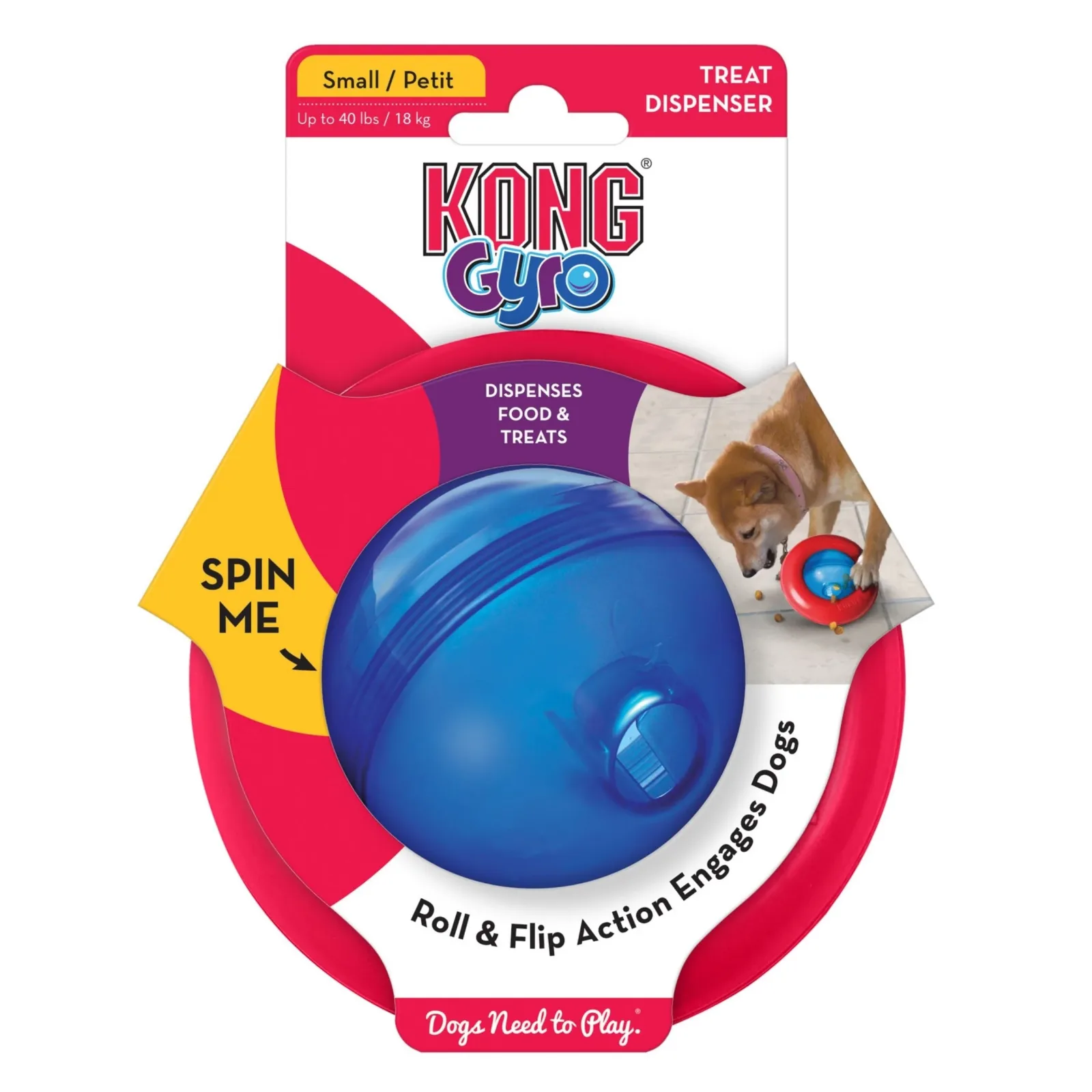KONG Gyro Treat Dispenser Dog Toy Red/Blue Small