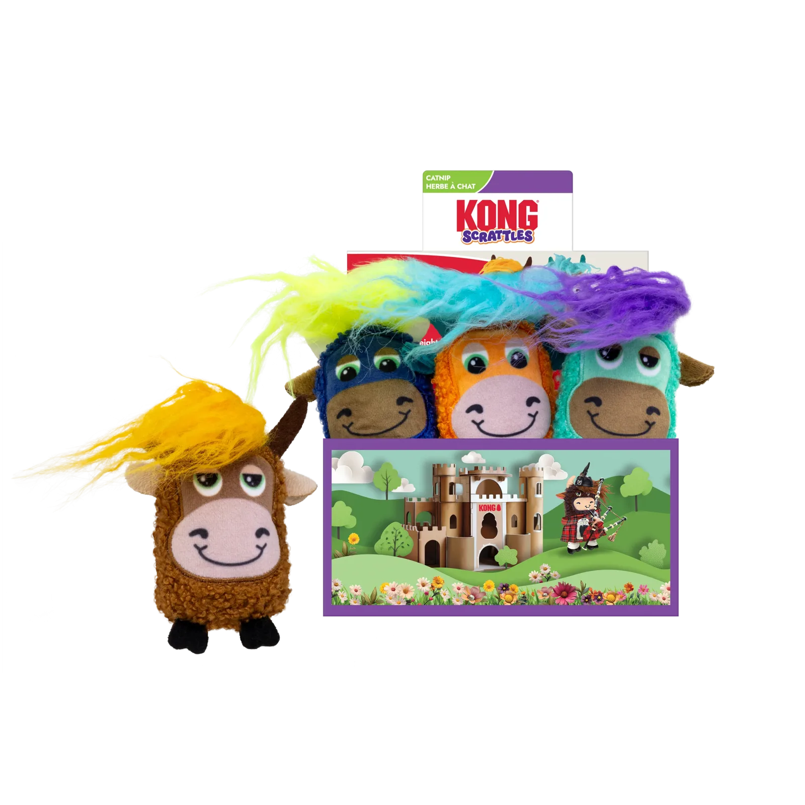 KONG Scrattles Highland Cow Dog Toy Display Assorted Color 12Pc