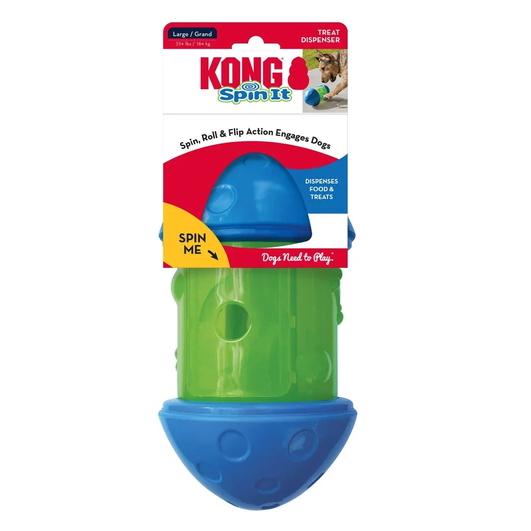 KONG Spin It Treat Dispenser Dog Toy Green/Blue Large - Image 2