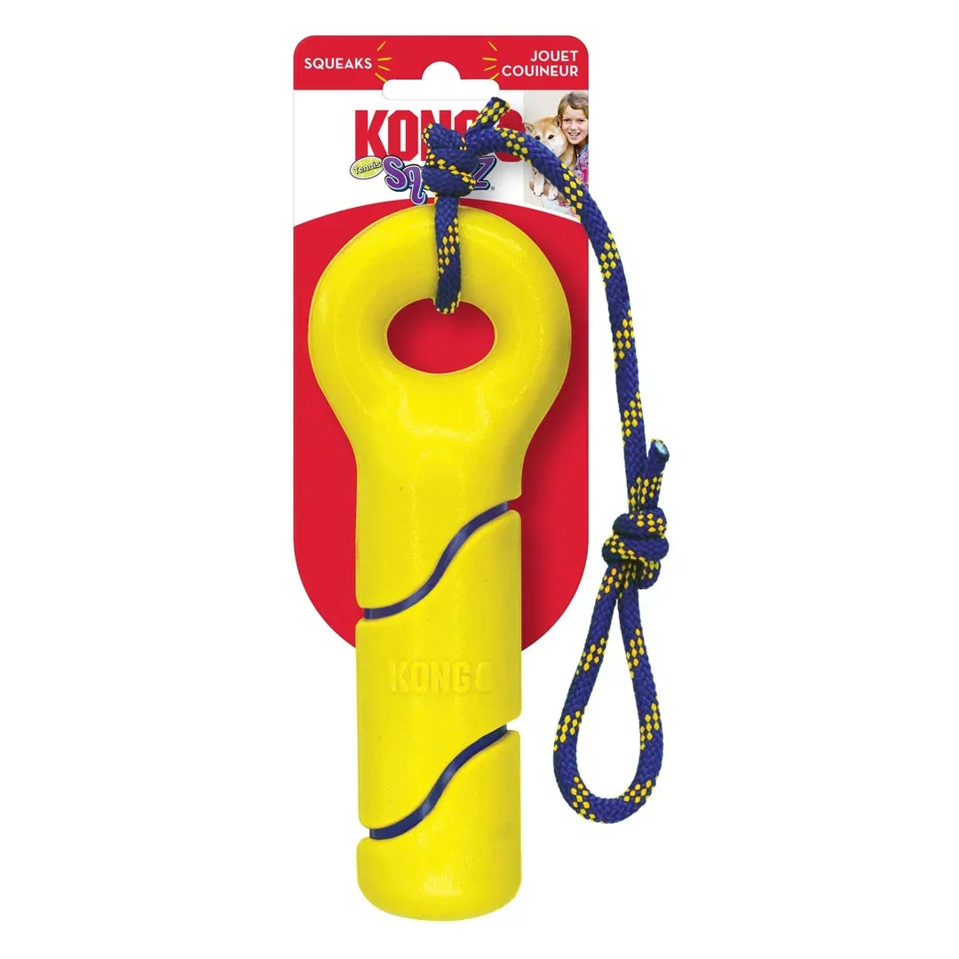 KONG Squeezz Tennis Buoy with Rope Dog Toy Yellow Medium - Image 2