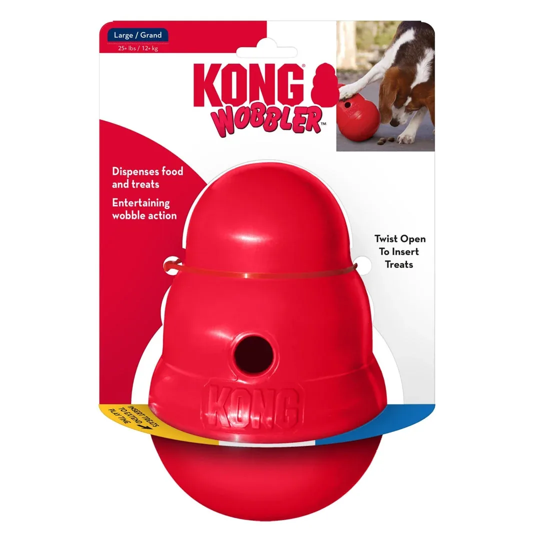 KONG Wobbler Dry Dog Food and Treat Dispenser Dog Toy, Red Large - Image 2