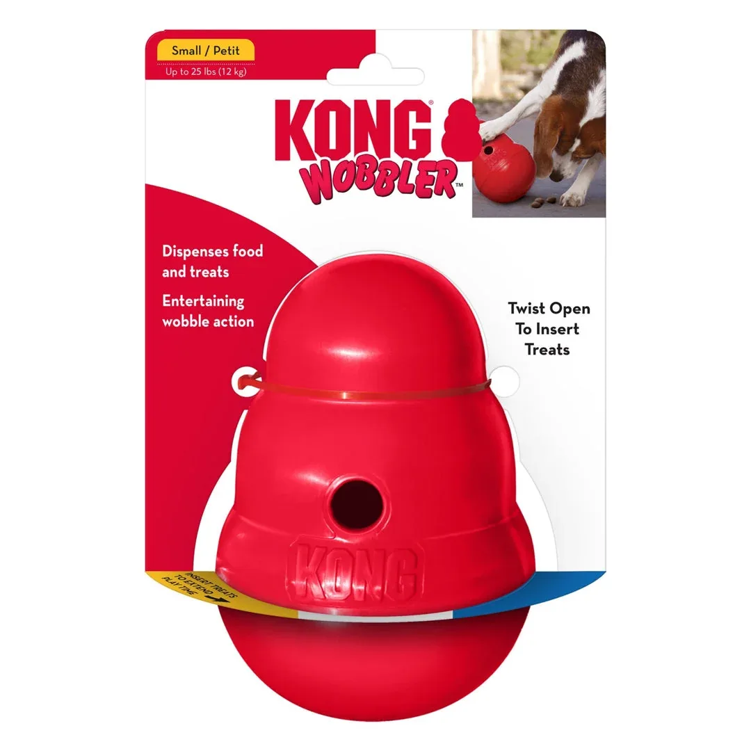 KONG Wobbler Dry Dog Food and Treat Dispenser Dog Toy, Red Small - Image 2