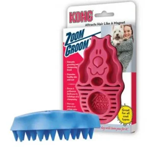 KONG Zoomgroom Rubber Dog Brush Raspberry Large
