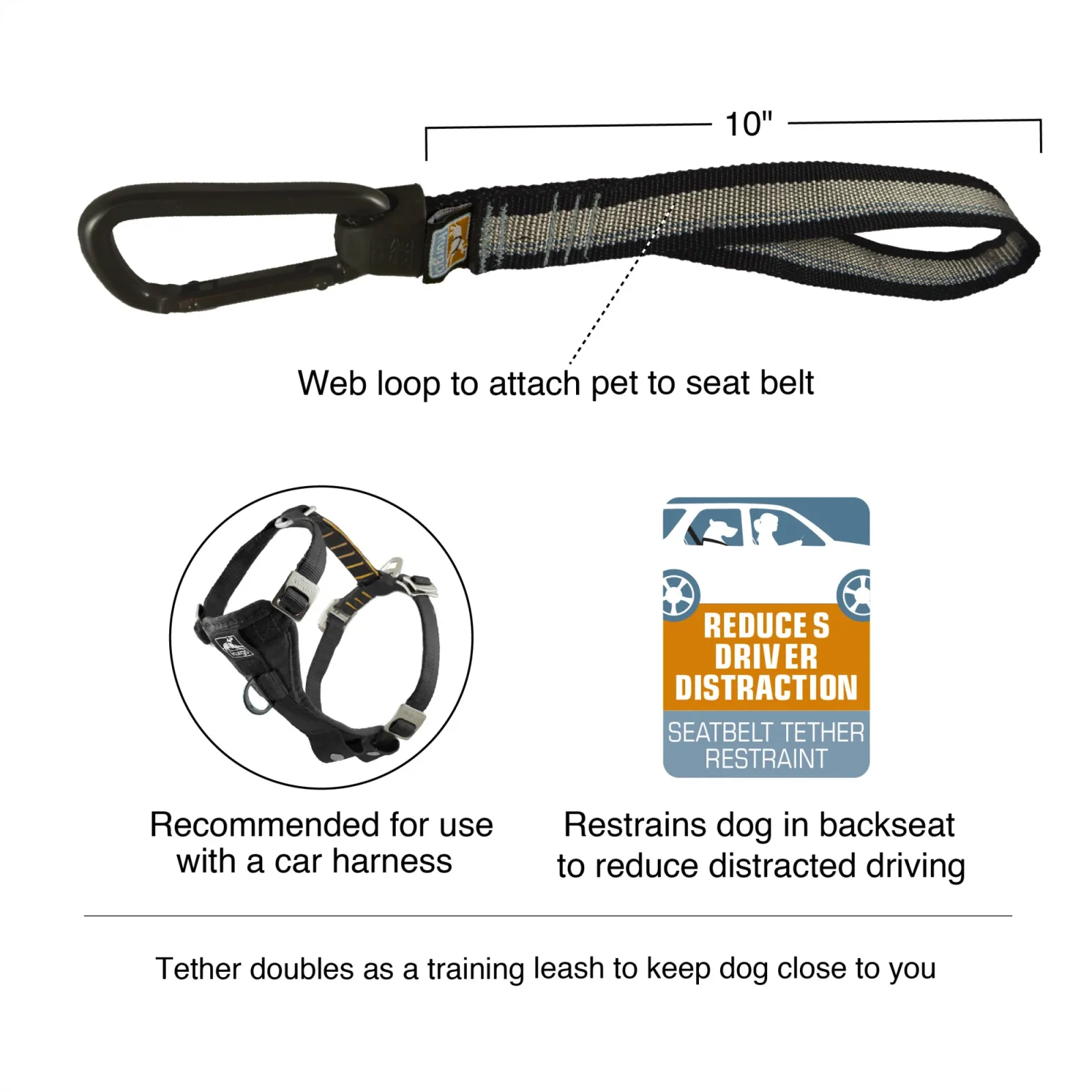 Kurgo Dog Seat Belt Pet Safety Tether with Carabiner, Tru-Fit Enhanced Strength Replacement Tether, Use with Car Safety Dog Harness, Seat Belt Tether - Image 2