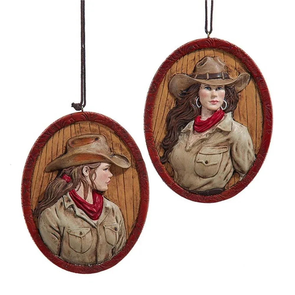 Kurt S. Adler Weern Cowgirl Frame Ornament 2 Assorted