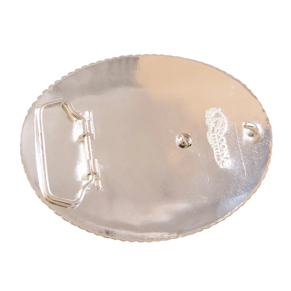 Large Oval Boxed Gold Longhorn Silver Belt Buckle - Image 2
