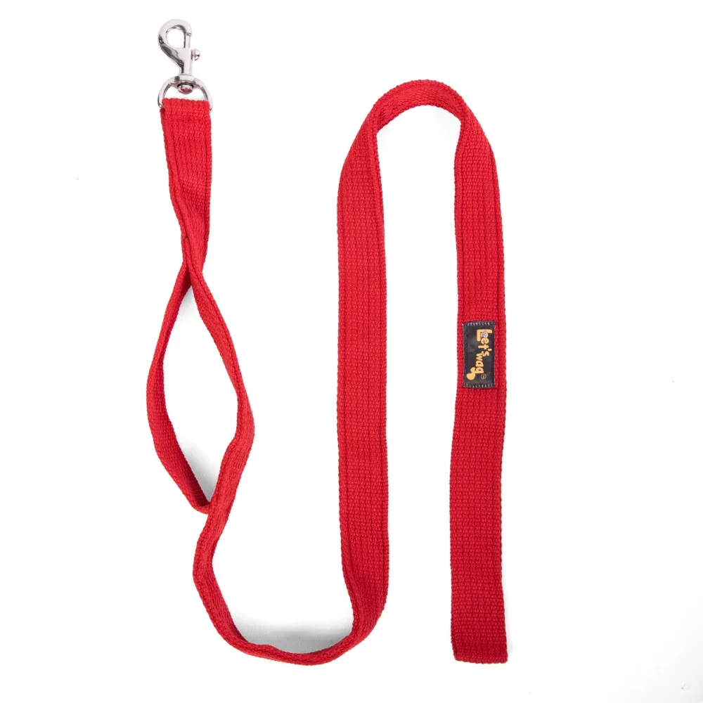 Let's Wag Double Handle Fabric Leash for Dogs (Red)