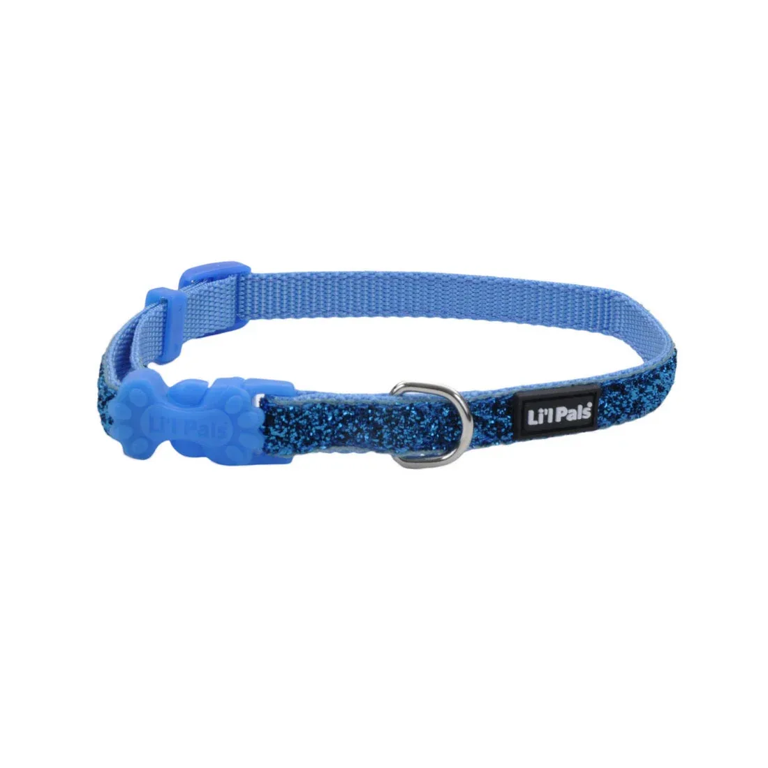 Li'l Pals® Adjustable Dog Collar with Glitter Overlay, Blue, Petite Small