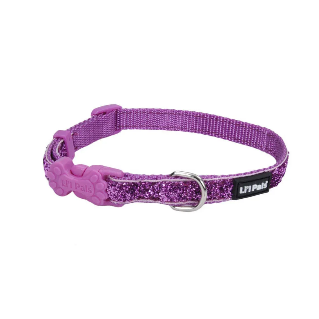 Li'l Pals® Adjustable Dog Collar with Glitter Overlay, Purple, Petite Small