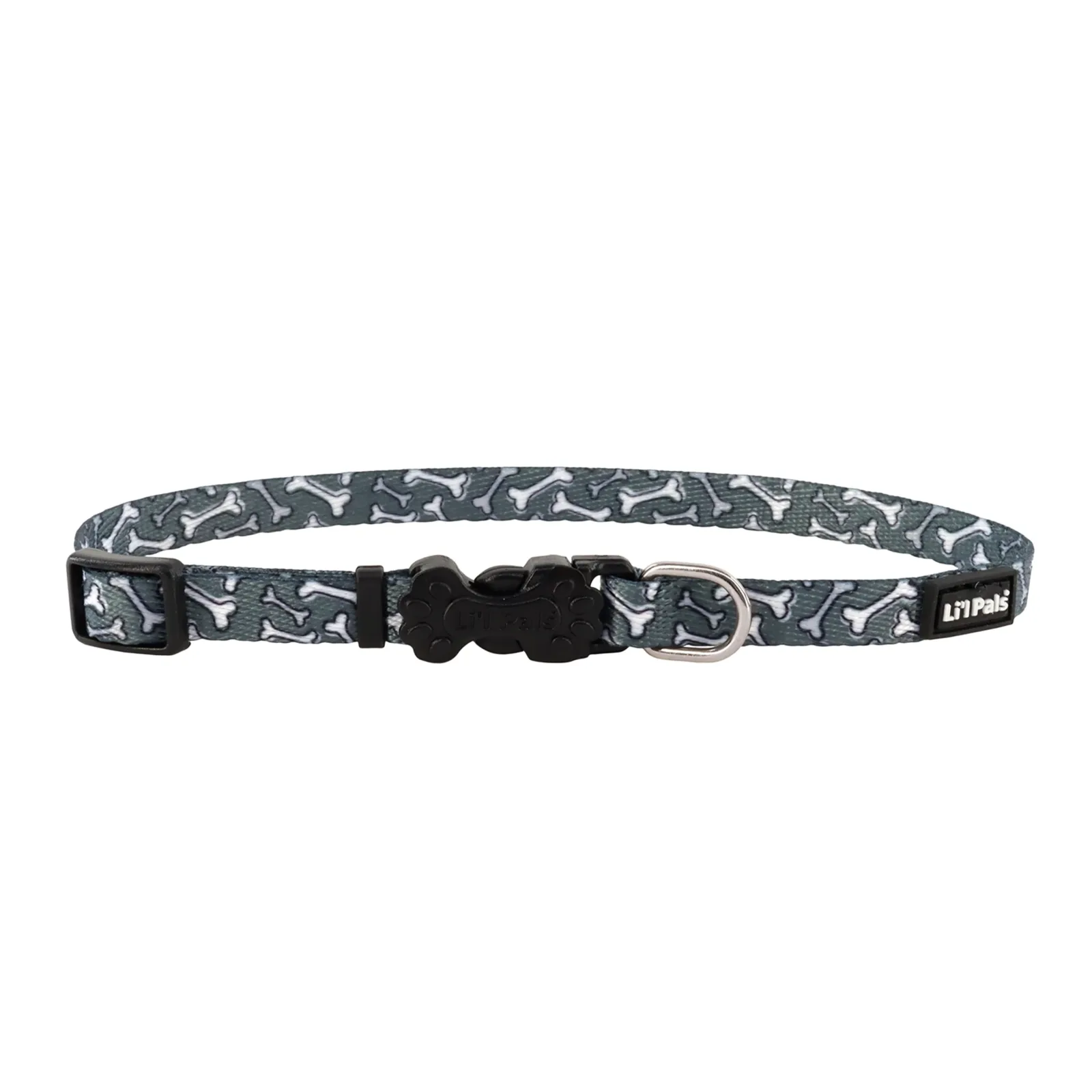 Li'l Pals® Adjustable Patterned Dog Collar, Grey Bones, Petite X-Small