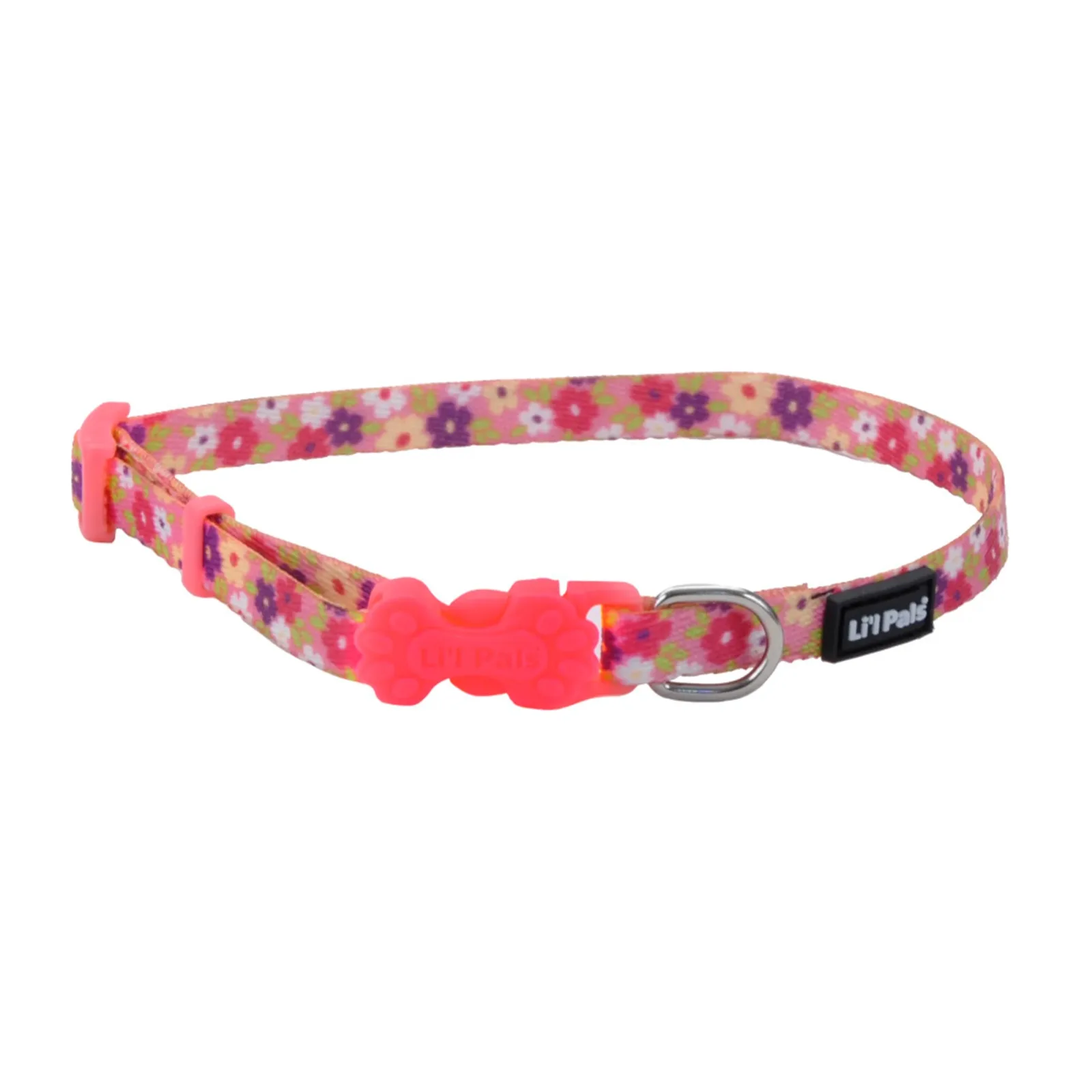Li'l Pals® Adjustable Patterned Dog Collar, Pink Daisy, Petite Small