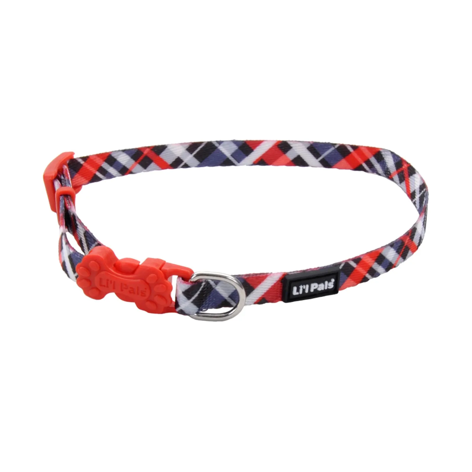 Li'l Pals® Adjustable Patterned Dog Collar, Red & Grey Plaid, Petite X-Small