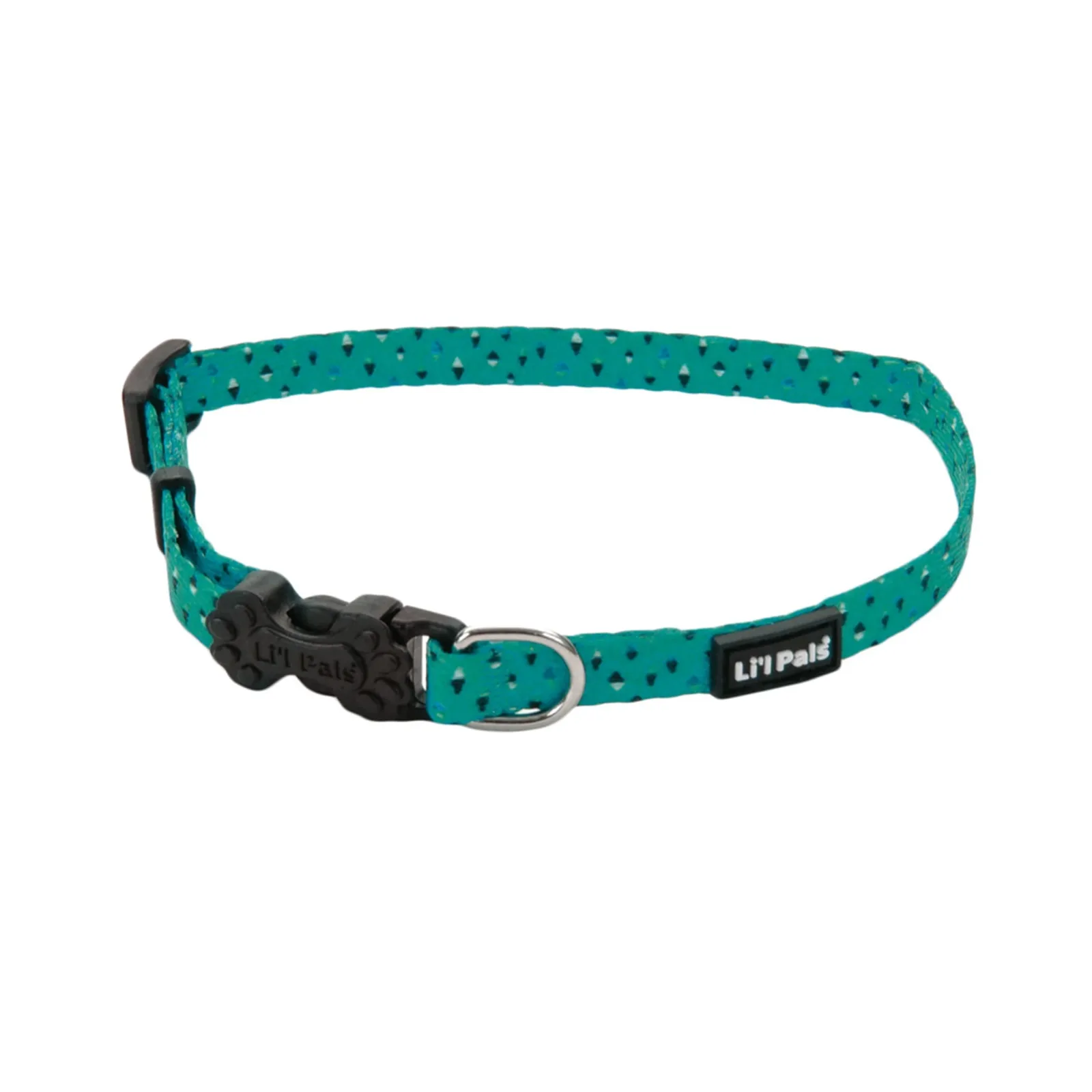 Li'l Pals® Adjustable Patterned Dog Collar, Teal and Grey Diamonds, Petite Small