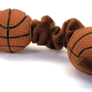 Lil Pals Plush and Vinyl Basketball Tug Dog Toy, Brown, 8 in