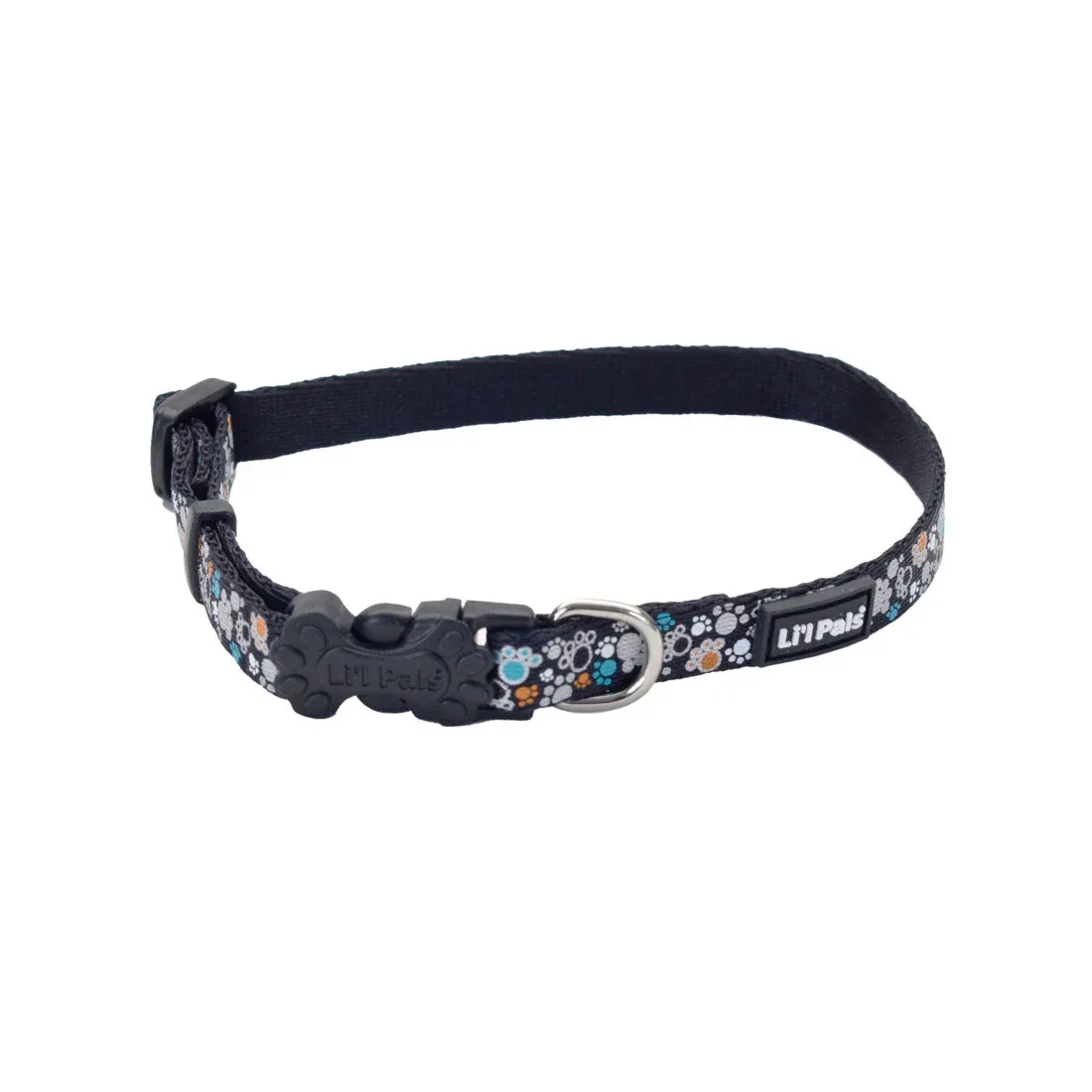 Li'l Pals® Reflective Dog Collar, Black Paw Prints Petite Small