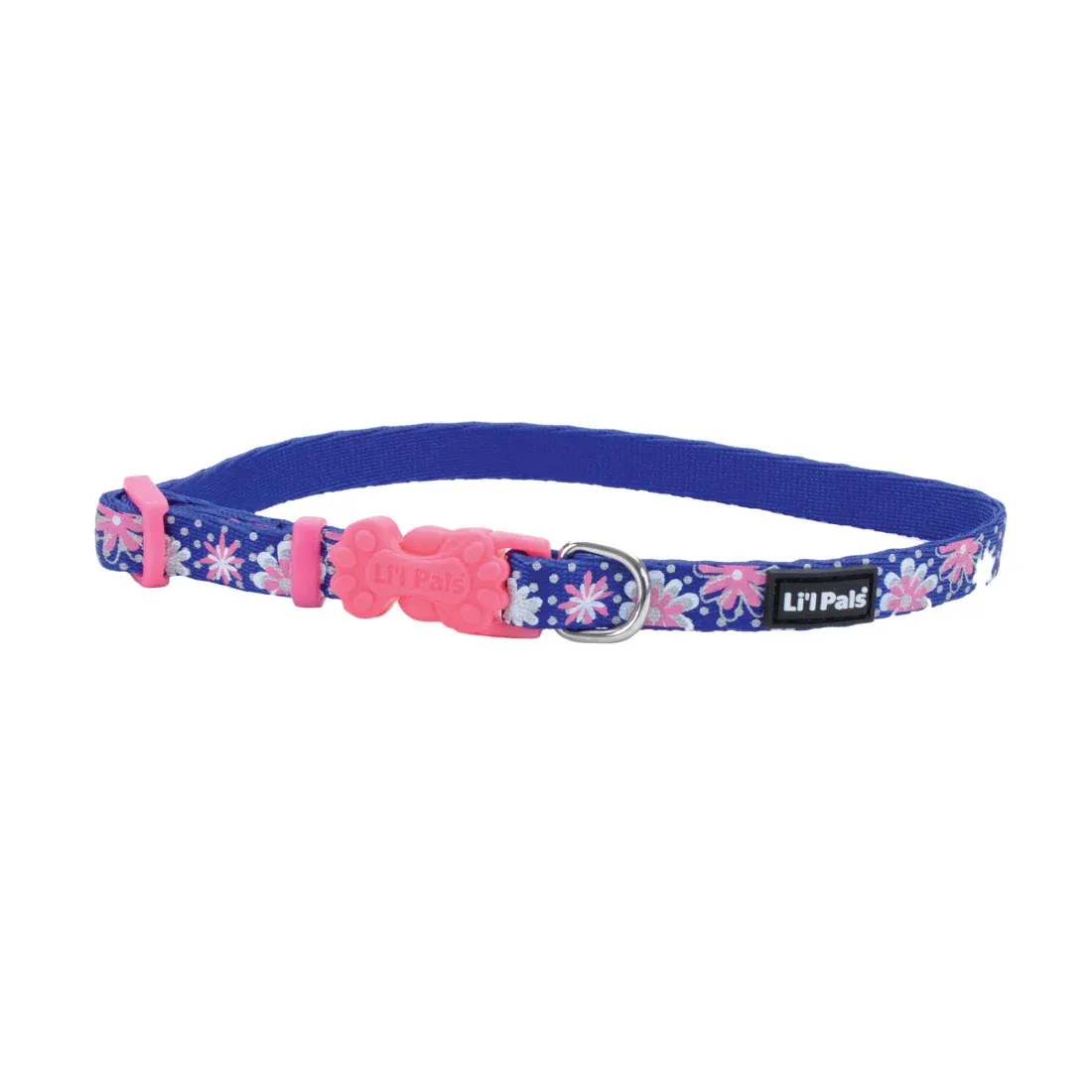 Li'l Pals® Reflective Dog Collar, Blue with Pink Flowers Petite X-Small