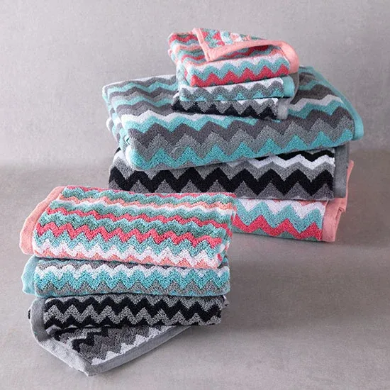 Lintex Lines Coral and Turquoise Zig Zag Towels - Image 2