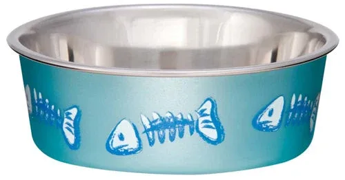 Loving Pets Bella Designer Fish Skeleton Cat Dish Metallic Ocean, Blue, X-Small