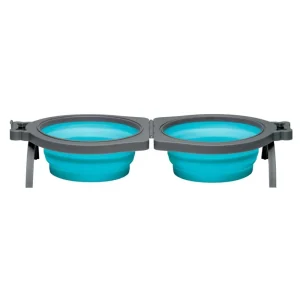 Loving Pets Bella Roma Travel Double Diner Dog Bowl Blue Medium