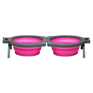 Loving Pets Bella Roma Travel Double Diner Dog Bowl Pink Small