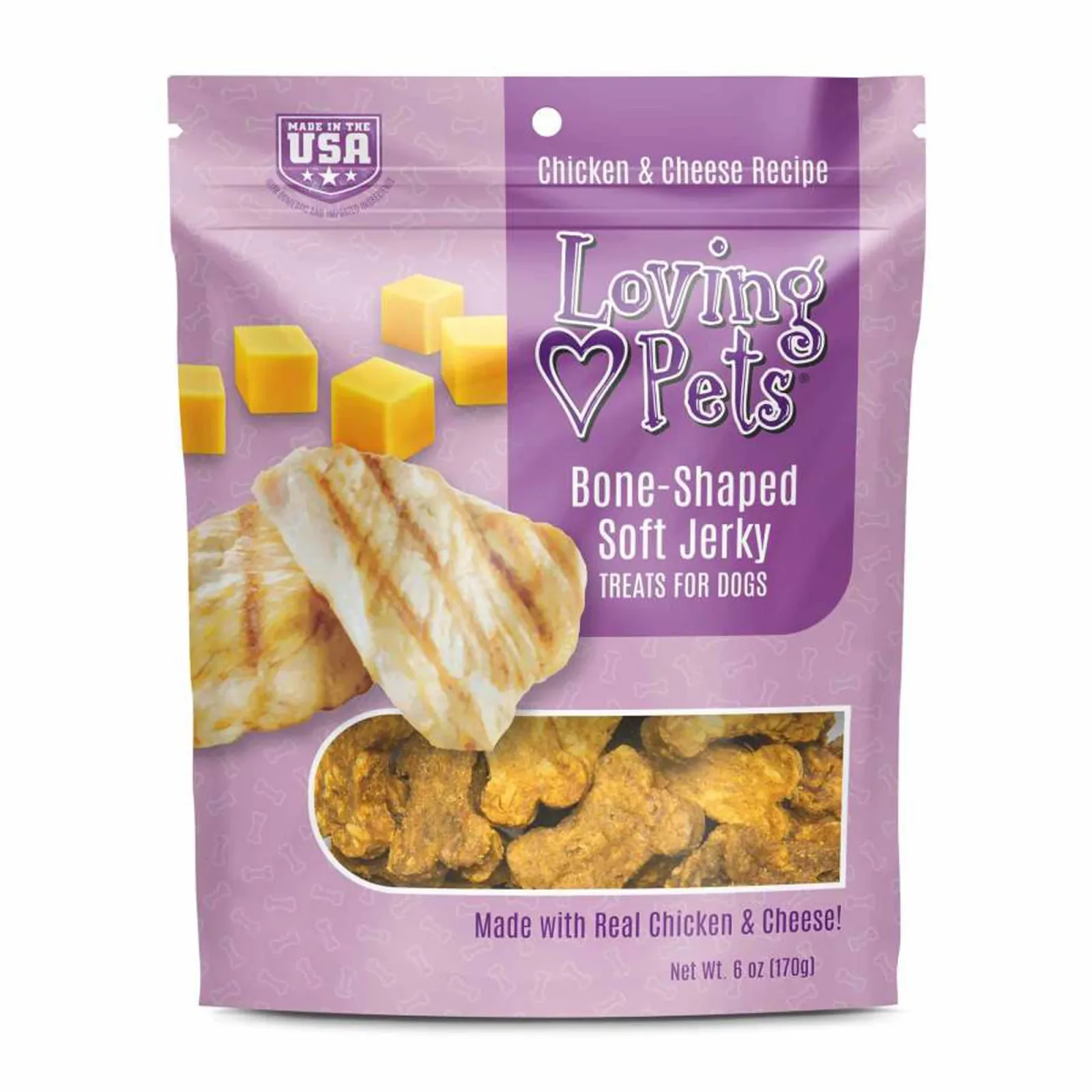 Loving Pets BoneShaped Soft Jerky Dog Treat Chicken Cheese, 6 oz