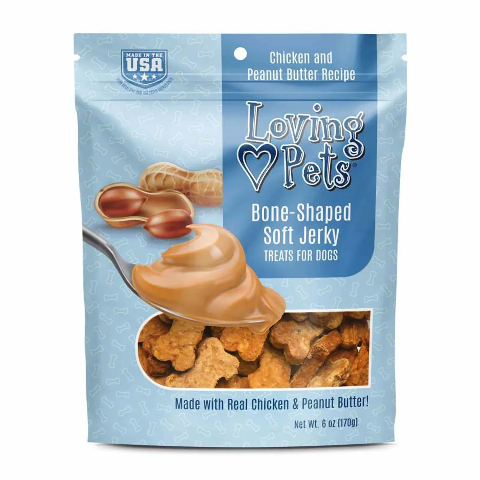 Loving Pets BoneShaped Soft Jerky Dog Treat Chicken Peanut Butter, 6 oz