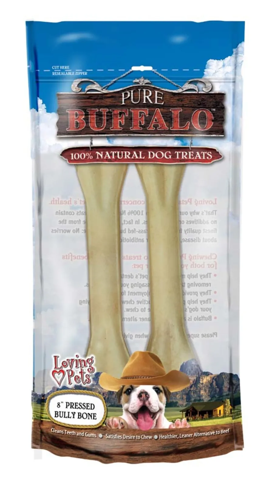 Loving Pets Buffalo Bully Bones - Long-Lasting 8 in, 2-Count
