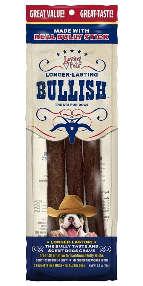 Loving Pets Bullish Sticks Bully Stick Dog Treats 10 in, 3-Pack