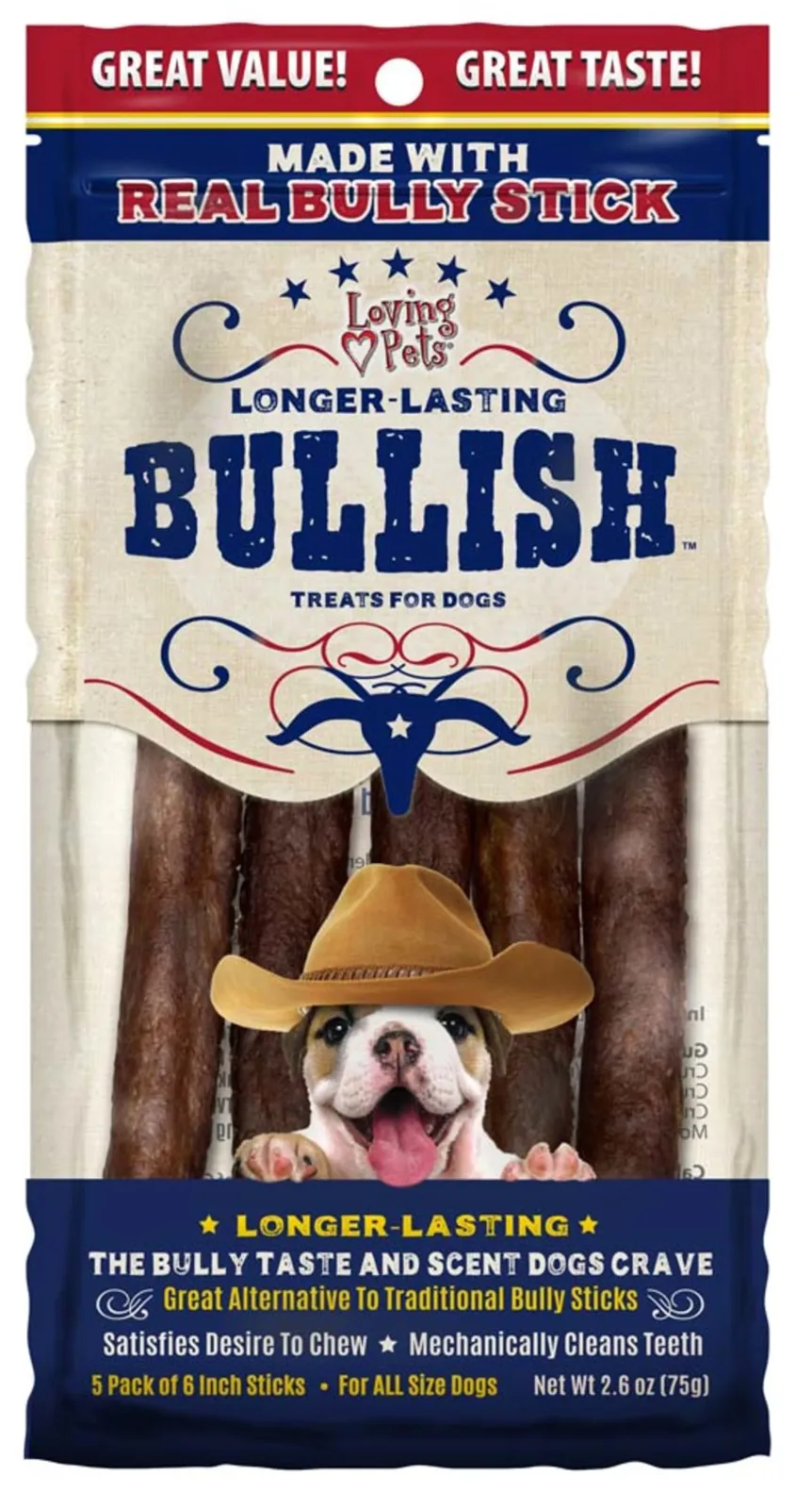 Loving Pets Bullish Sticks - Long-Lasting 6 in, 5-Pack