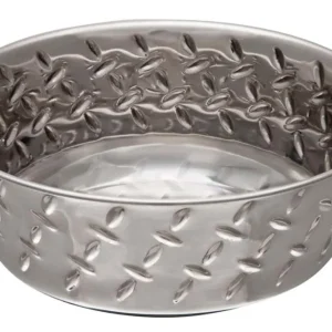 Loving Pets Diamond Plate Bowls with Non Skid Bottom Dog Dish Bowl, Silver, 1 pt