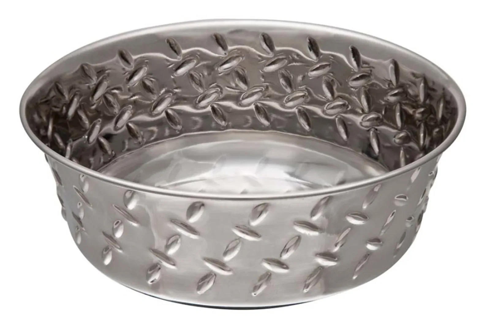 Loving Pets Diamond Plate Bowls with Non Skid Bottom Dog Dish Bowl, Silver, 1 pt