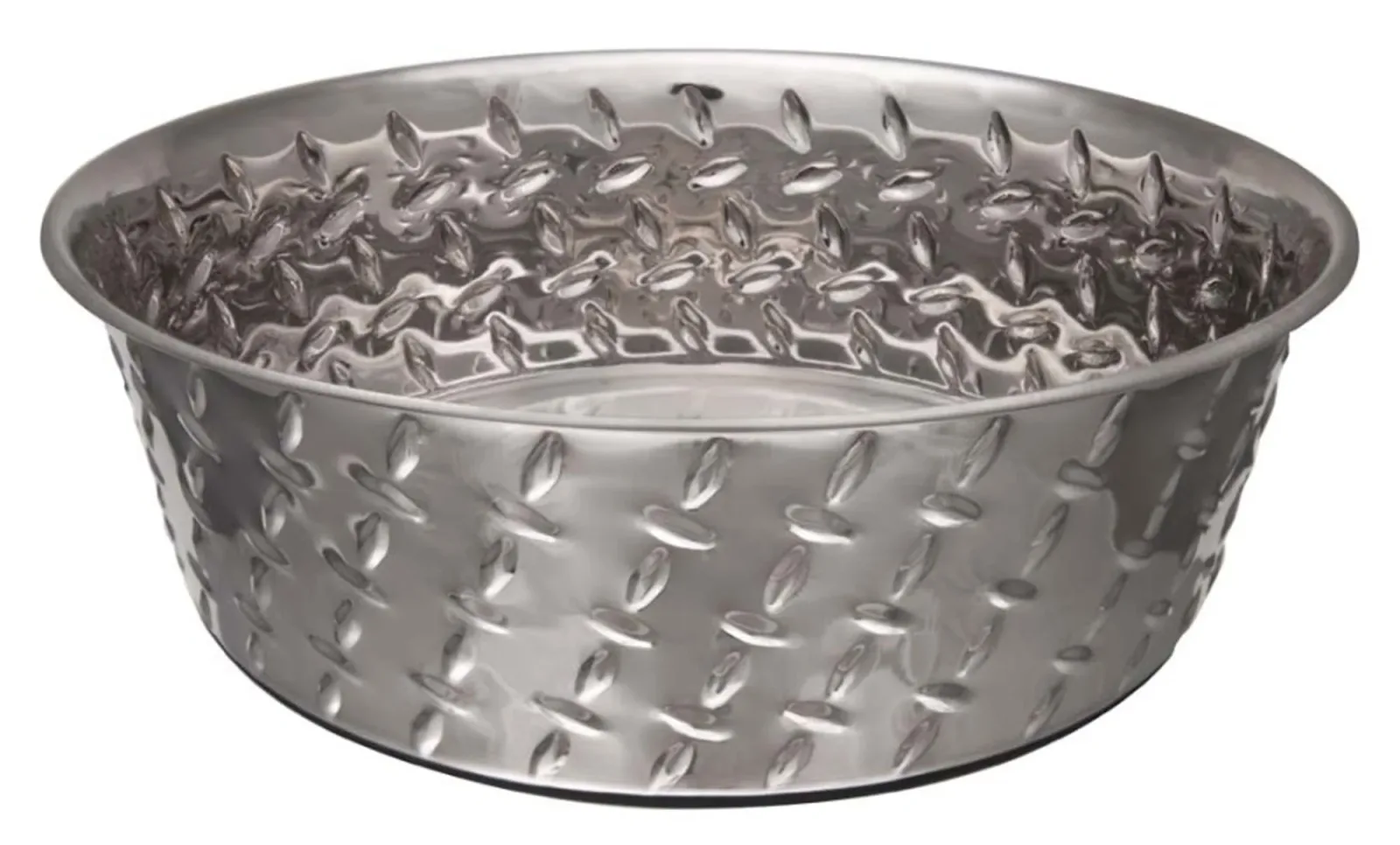 Loving Pets Diamond Plate Bowls with Non Skid Bottom Dog Dish Bowl, Silver, 1 qt