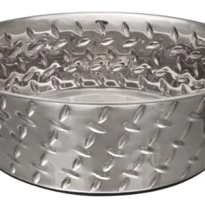 Loving Pets Diamond Plate Bowls with Non Skid Bottom Dog Dish Bowl Silver, 5 qt