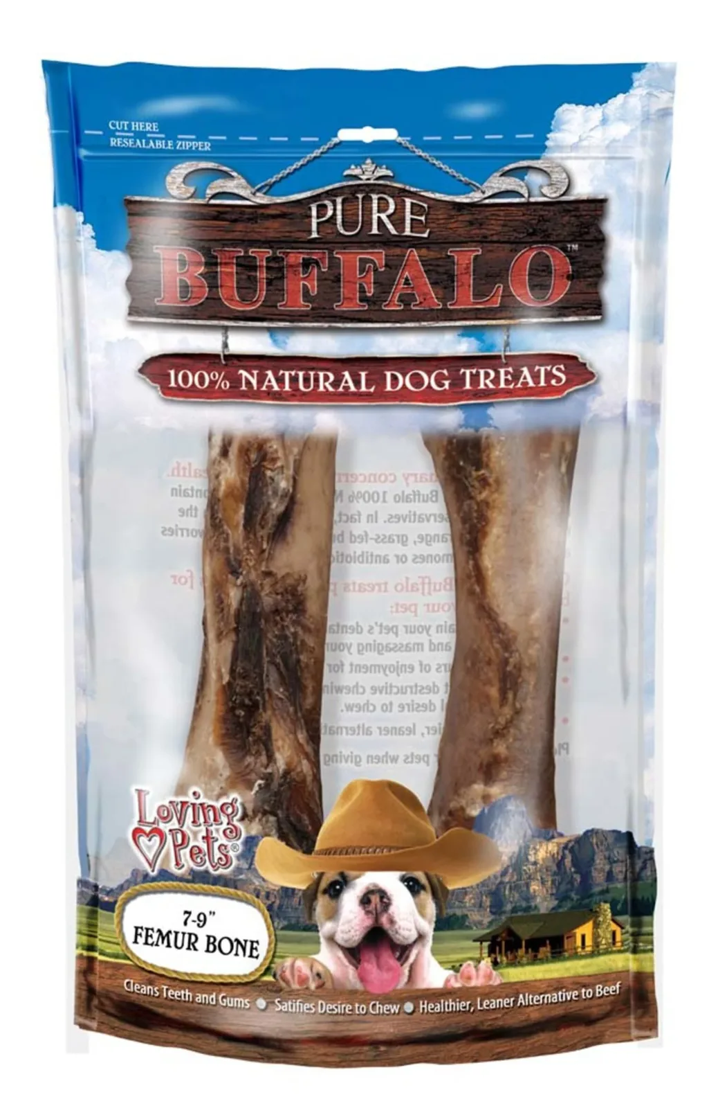 Loving Pets Pure Buffalo Femur Bones Dog Treat, 79 in, 2-Count