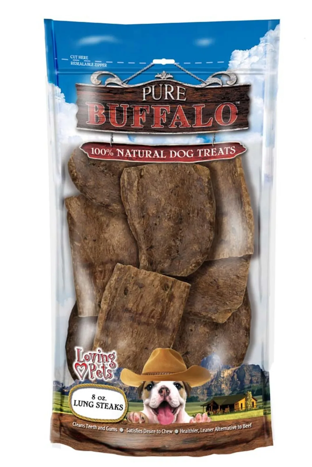 Loving Pets Pure Buffalo Lung Steaks Dog Treat, 8 oz
