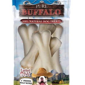 Loving Pets Pure Buffalo Pressed Bully Bones Dog Treat, 4 in, 5-Count