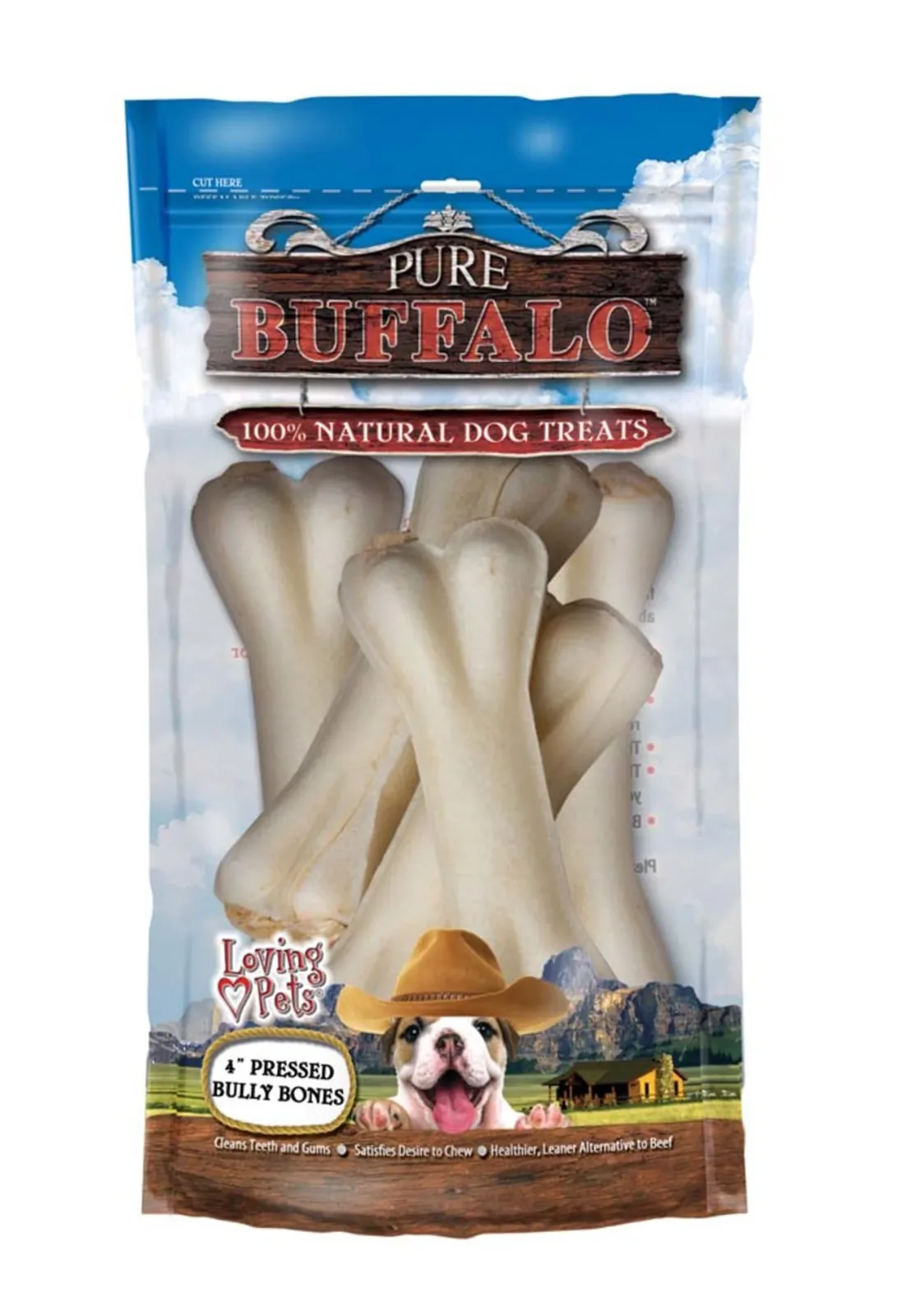 Loving Pets Pure Buffalo Pressed Bully Bones Dog Treat, 4 in, 5-Count
