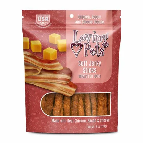 Loving Pets Soft Jerky Sticks Dog Treat Chicken, Bacon Cheese, 6 oz