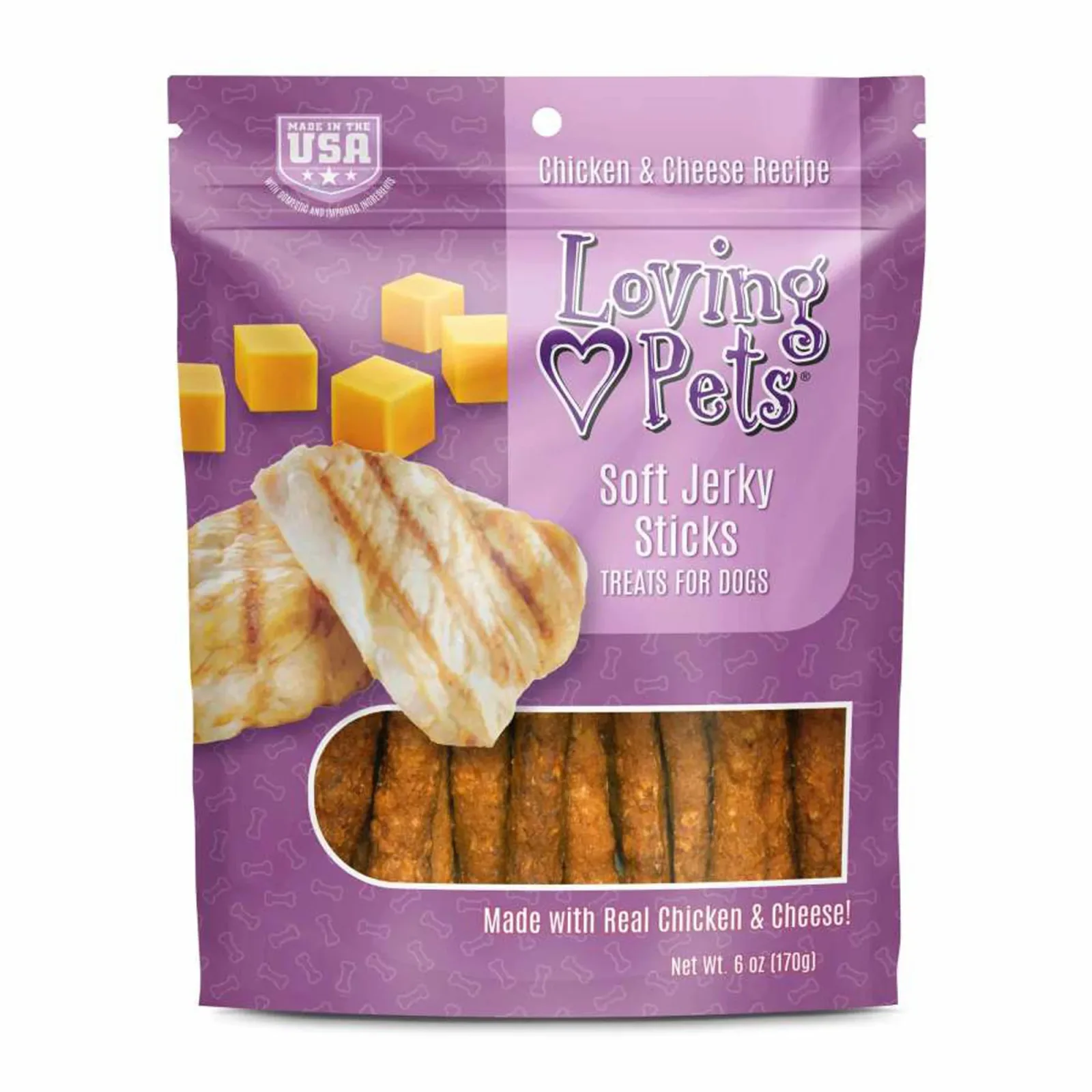 Loving Pets Soft Jerky Sticks Dog Treat Chicken Cheese, 6 oz
