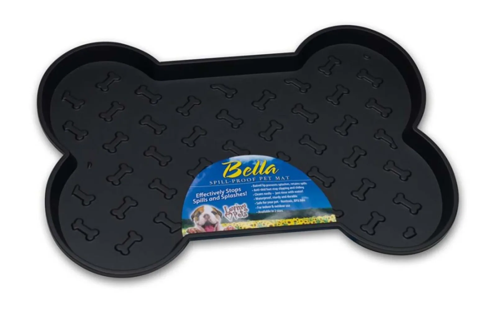 Loving Pets SpillProof Bone Shaped Dog Mat Black, Large