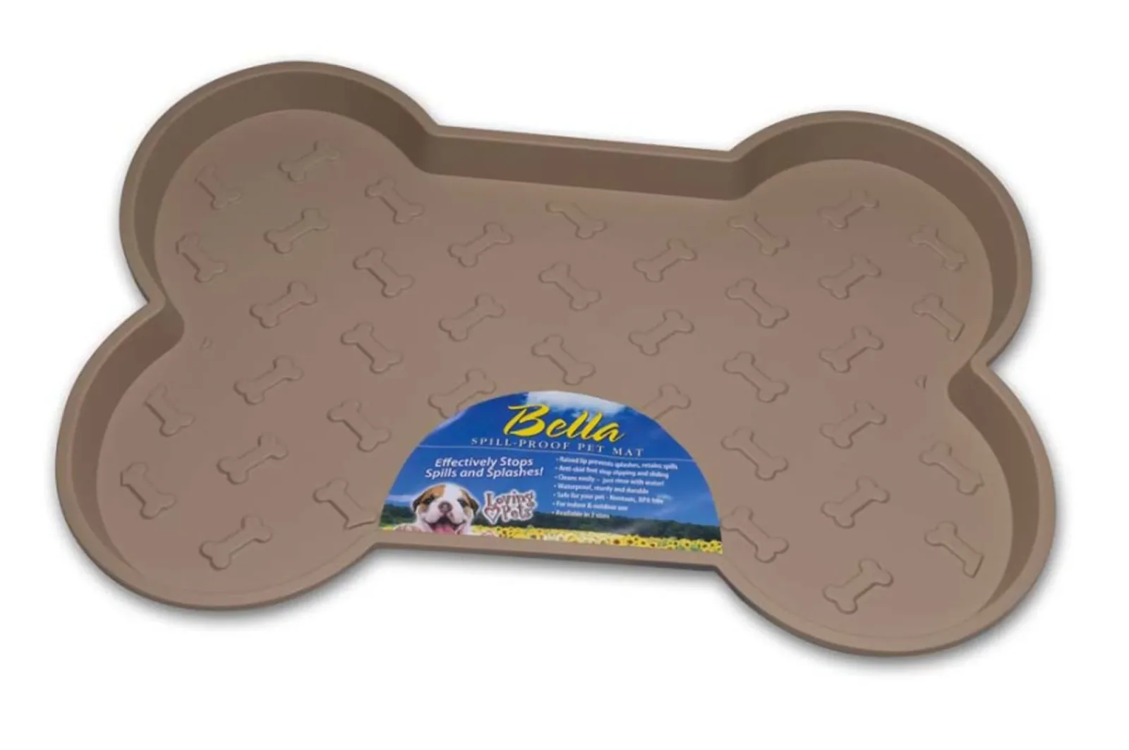 Loving Pets SpillProof Bone Shaped Dog Mat, Tan, Small