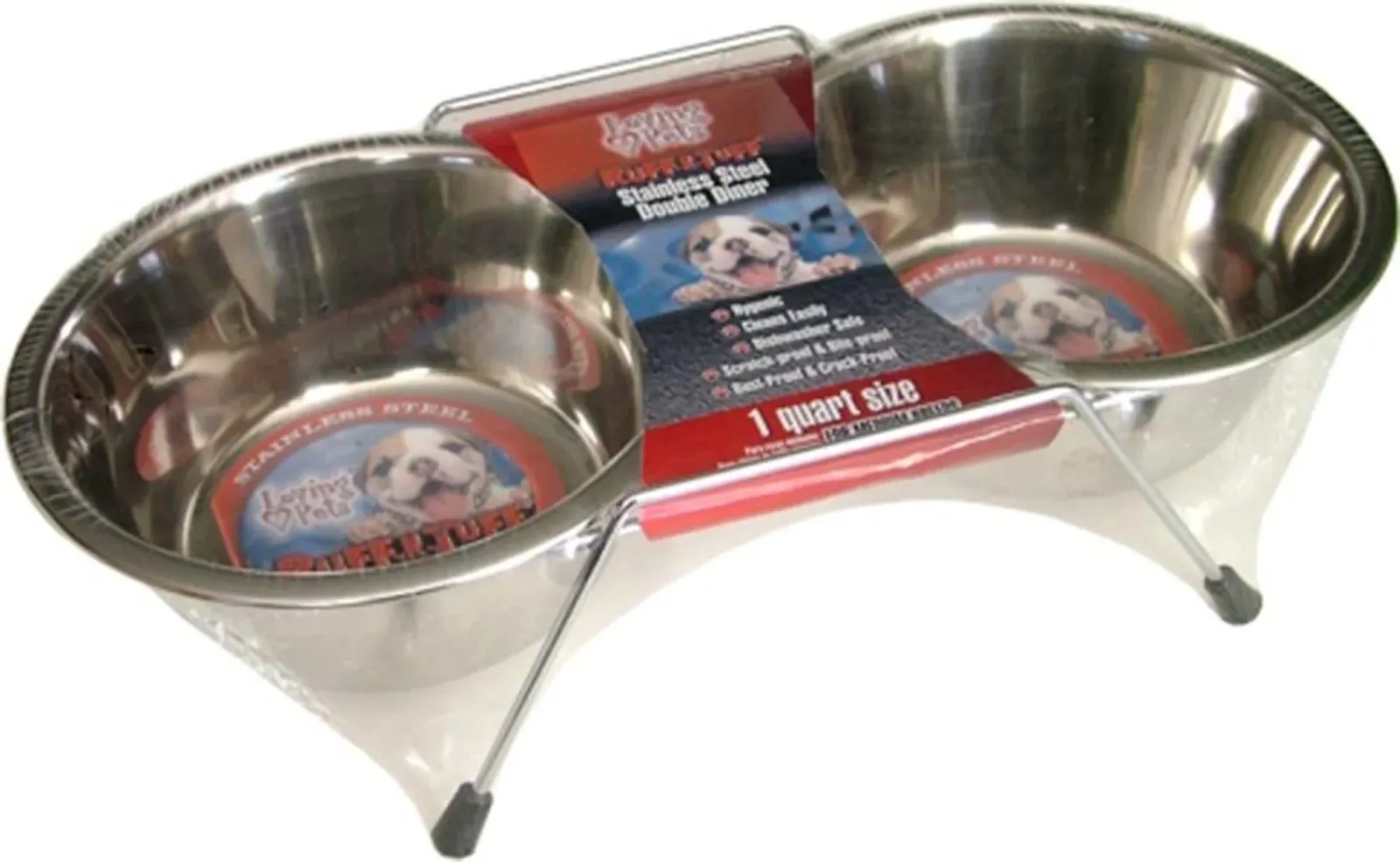Loving Pets Stainless Steel Double Dog Diner Wrapped Silver, 0.5 pt