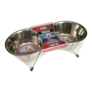 Loving Pets Stainless Steel Double Dog Diner Wrapped Silver, 2 qt