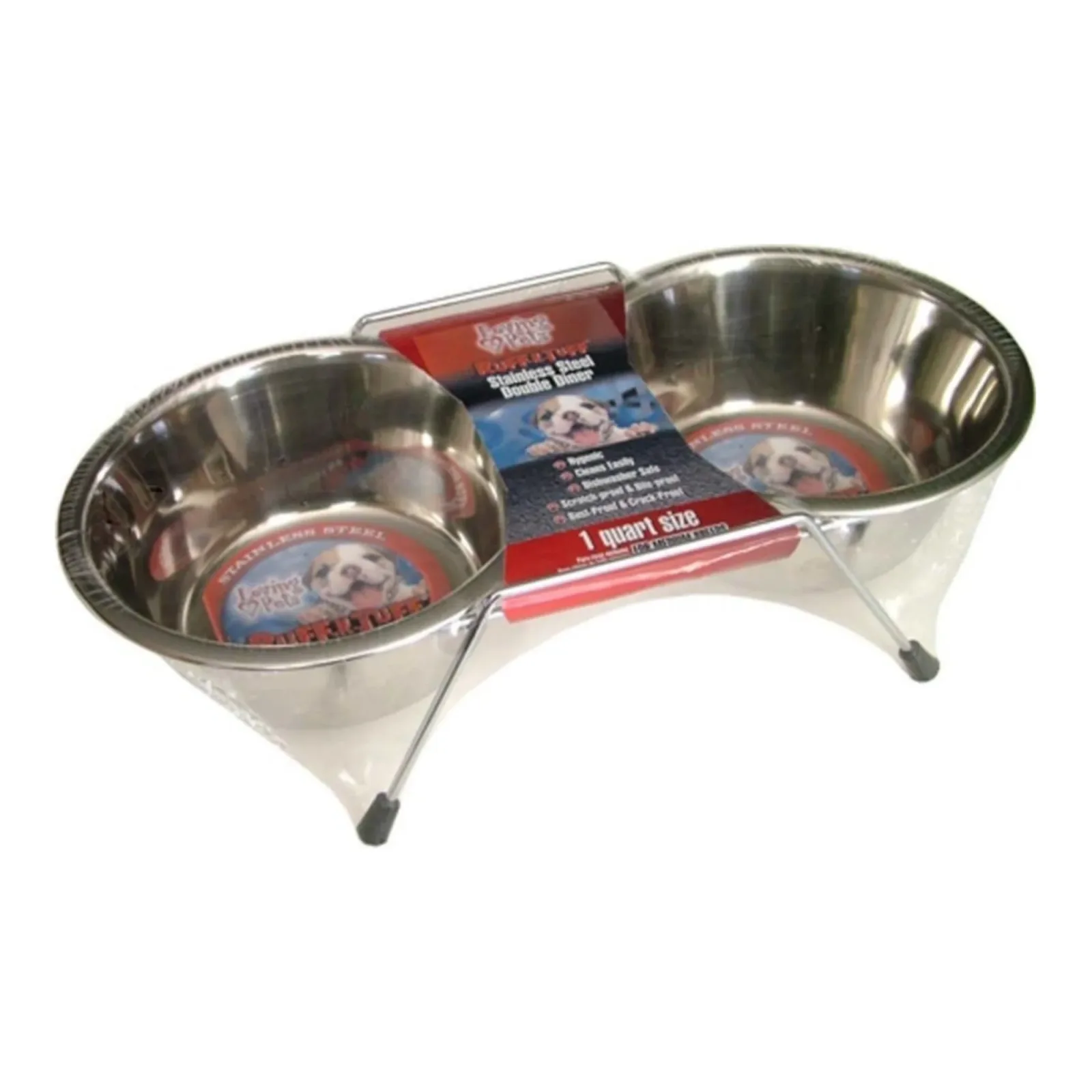 Loving Pets Stainless Steel Double Dog Diner Wrapped Silver, 2 qt