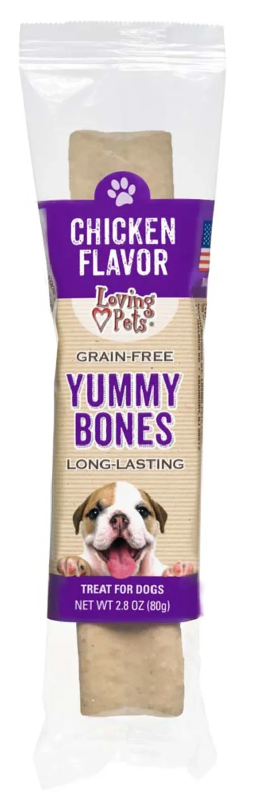 Loving Pets Yummy Bone Flavor Filled Dog Treat Chicken, 2.8 oz each, Case of 15